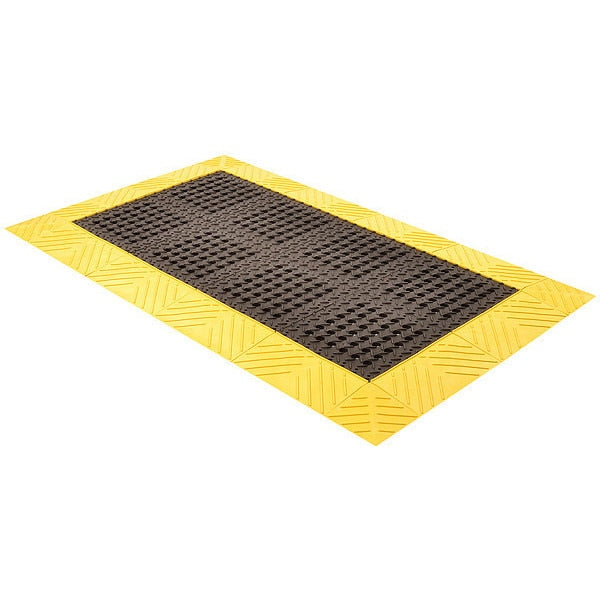 Interlocking Drainage Mat, Black/Yellow, 3 Ft W x 5 Ft L, 1 In Thick