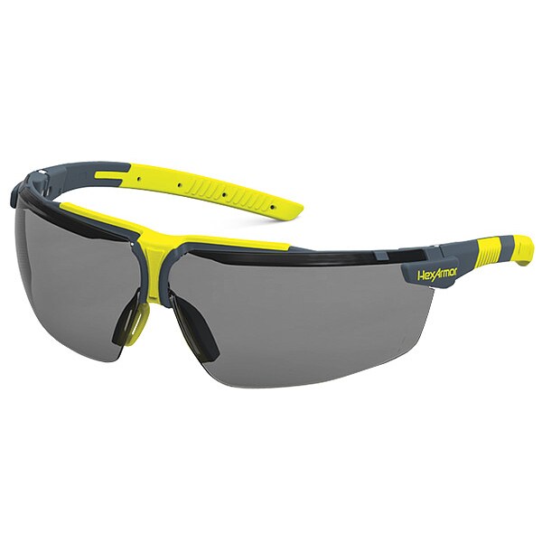 Safety Glasses, Wraparound Gray Polycarbonate Lens, Anti-Fog, Scratch-Resistant