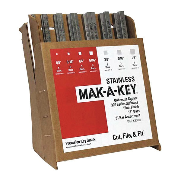 Undersized Key Stock Assortment, Stainless Steel, Plain, 31 Pieces
