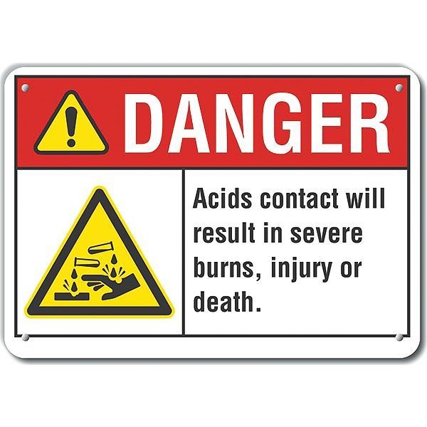 Aluminum Acid Danger Sign, 10 in H, 14 in W, Horizontal Rectangle, LCU4-0006-NA_14X10