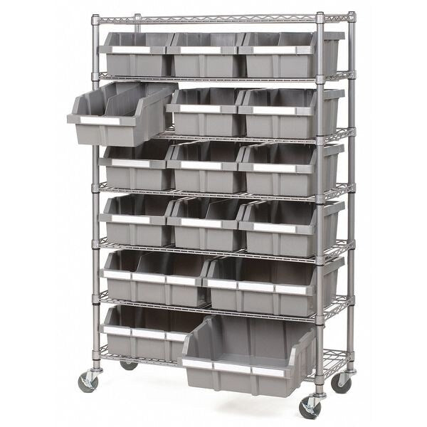 Steel Wire Rack Shelving, 7-Tier, NSF, 16 Bin, 14Dx3, 7 Shelves, Gray