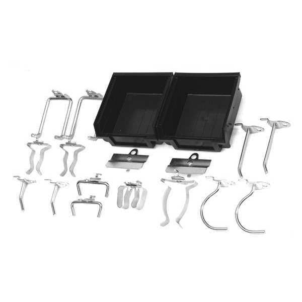 18 pc. Pegboard Hook & Bin Assortment for 1/8 In. and 1/4 In. Pegboard (16 Asst Hooks & 2 Bins)