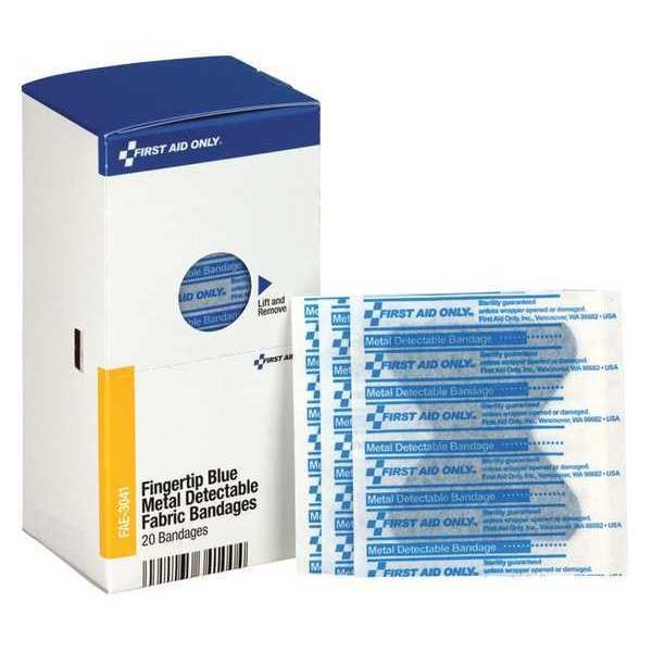 First Aid Kit Refill, Fingertip Blue Metal Detectable Bandages, 20 Per Box
