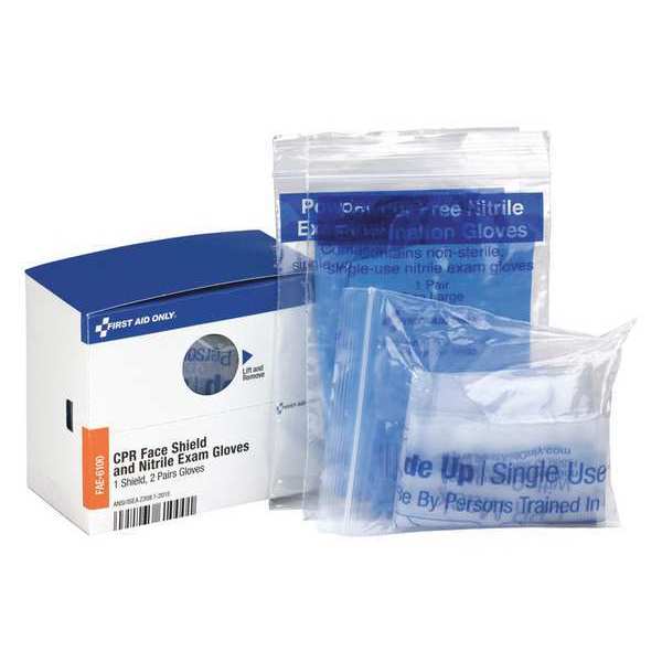 First Aid Kit Refill, CPR Face Shield & Nitrile Gloves, 1 Shield, 2 Pair Gloves Per Box