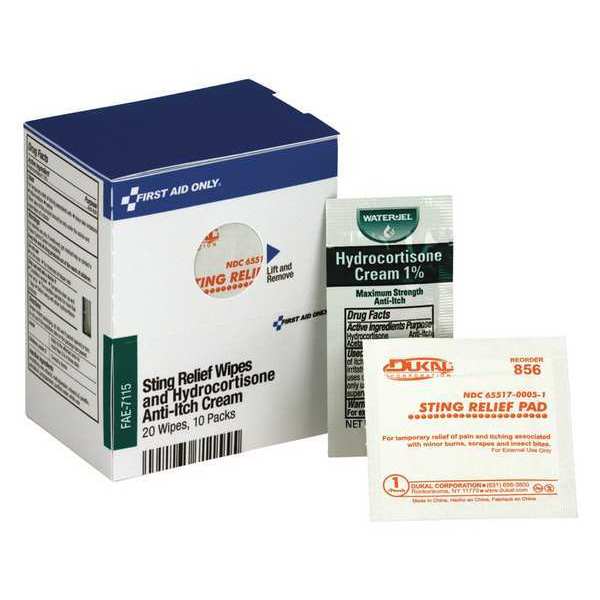 First Aid Kit Refill, 20 Sting Relief Wipes & 10 Hydrocortisone Cream Packets Per Box