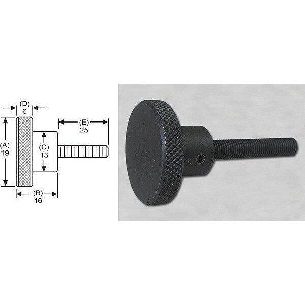 Knrl Knob Stud, M5, 19mm dia., 25mm, Steel