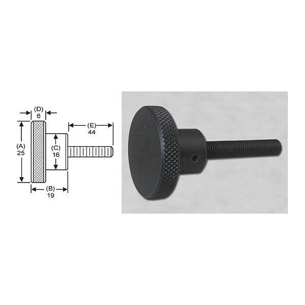 Knrl Knob Stud, M6, 25mm dia., 44mm, Steel