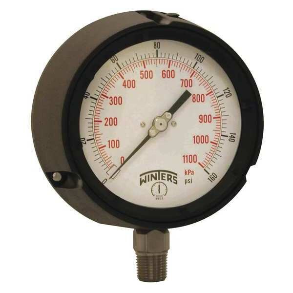 Pressure Gauge, 0 to 160 psi, 1/2 in MNPT, Black
