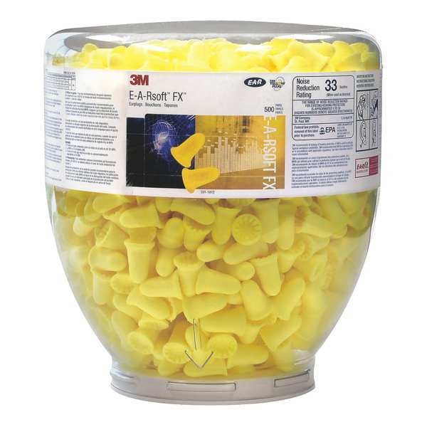 Disposable Uncorded Ear Plugs with Dispenser, Bullet Shape, 33 dB, 500 Pairs, Orange, Yellow