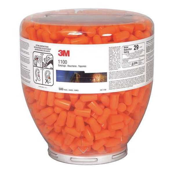 Disposable Uncorded Ear Plug Dispenser, Bullet Shape, 29 dB, 500 Pairs, Orange
