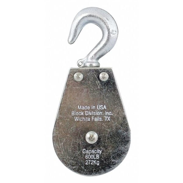 Block, Cable, 3/16 in Max Cable Size, 600 lb Max Load, Zinc Plated