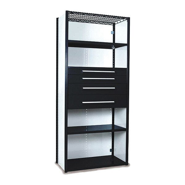V-Grip Shelving W/ Drawers, 7X2X4, BK