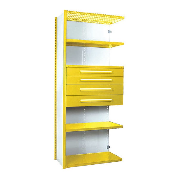 V-Grip Shelving W/ 4Drwrs/5Shlvs 7x2x3, Addon, 3