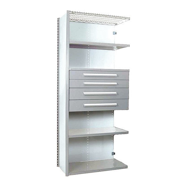 V-Grip Shelving W/ 4Drwrs/5Shlvs 7x2x3, Addon, 3