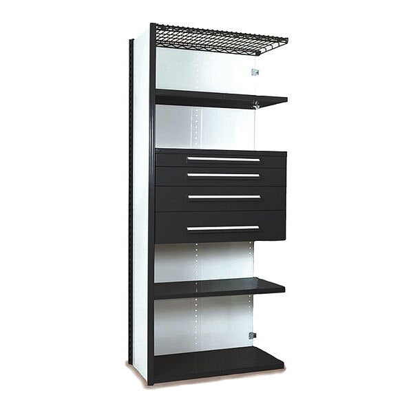 V-Grip Shelving W/ AddOn Drawers, 7x1.5x4, BK