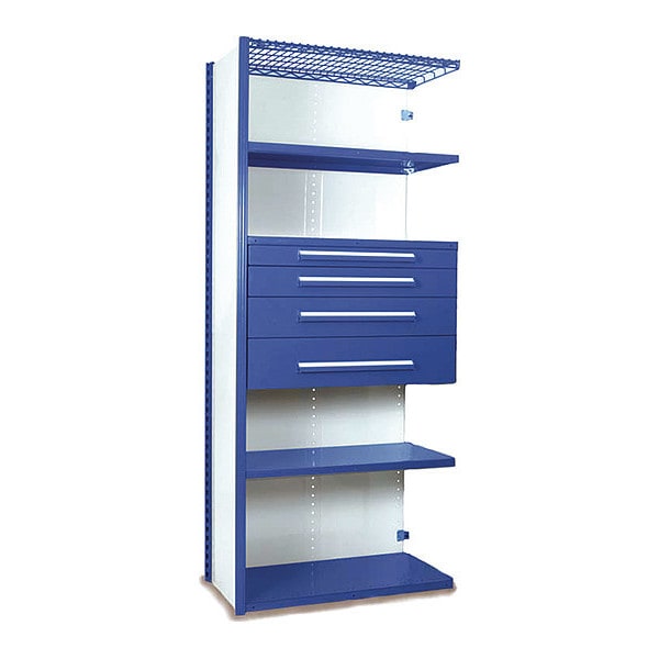 V-Grip Shelving W/ AddOn Drawers, 7x1.5x4, BL