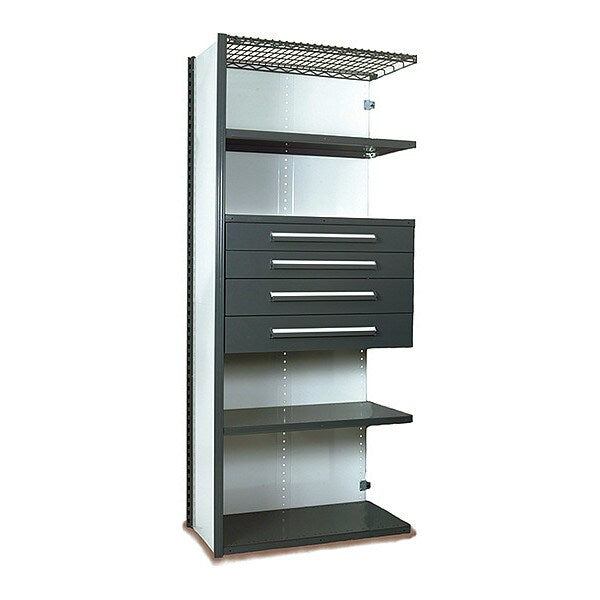 V-Grip Shelving W/ 4Drwrs/5Shlvs 7x2x3, AddOn, (2)4.5