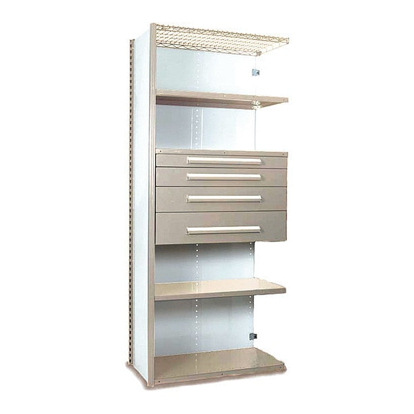 V-Grip Shelving W/ AddOn Drawers, 7X1.5X3, PY, Shelf Capacity: Drawer: 200 lb.