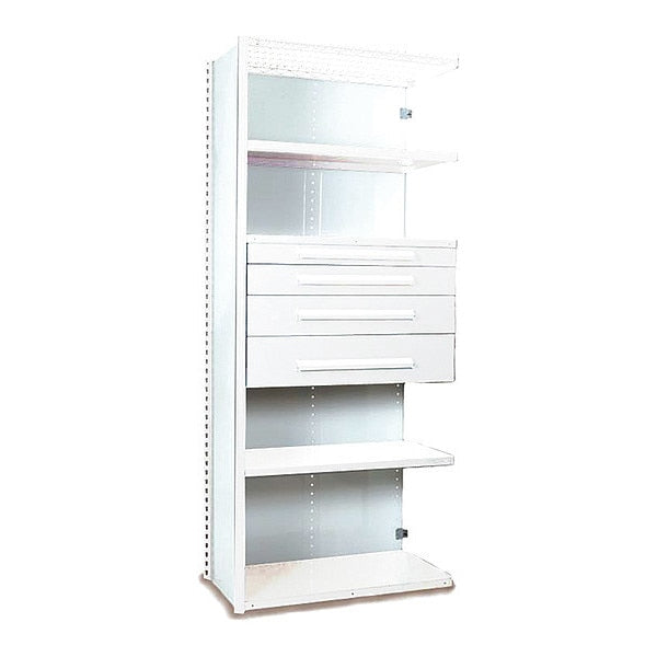 V-Grip Shelving W/ AddOn Drawers, 7x1.5x4, WH