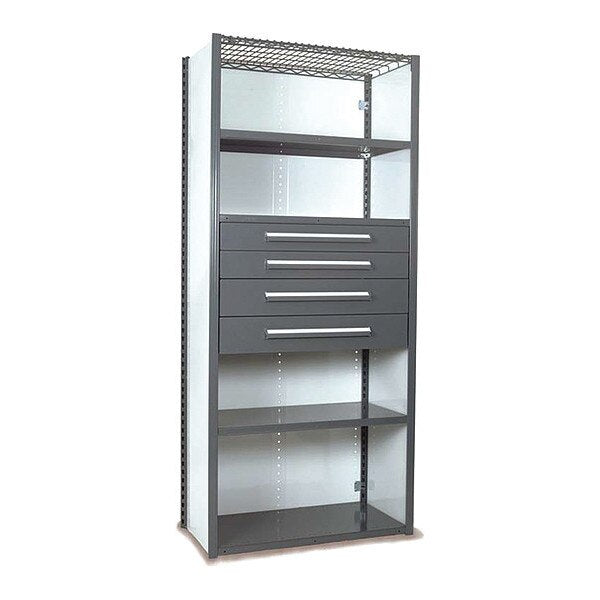 V-Grip Shelving W/ 4Drwrs/5Shlvs, 7x2x4, Strtr, 2-4.5