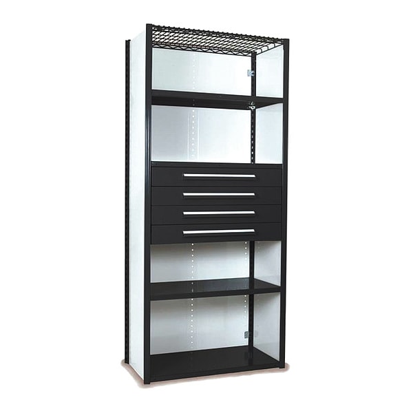 V-Grip Shelving W/ Drawers, 7x2x3, BK, Shelving Style: Closed