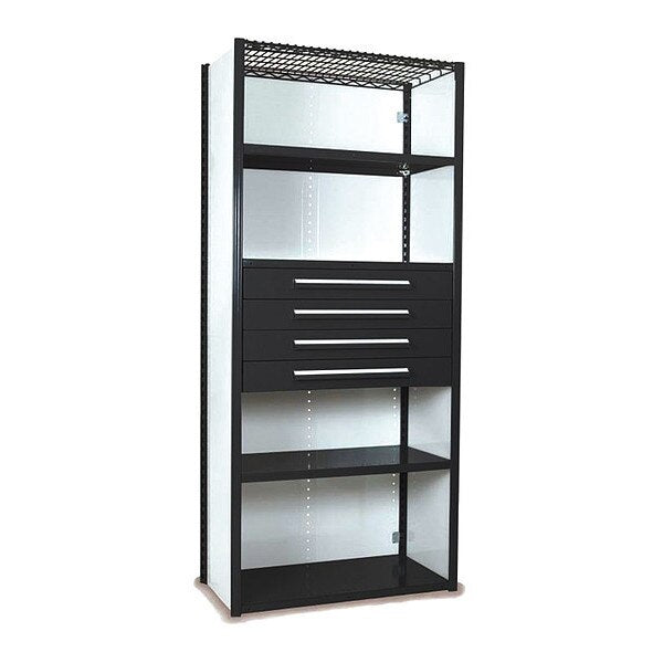 V-Grip Shelving W/ Drawers, 7x2x3, BK, Number of Shelves: 5