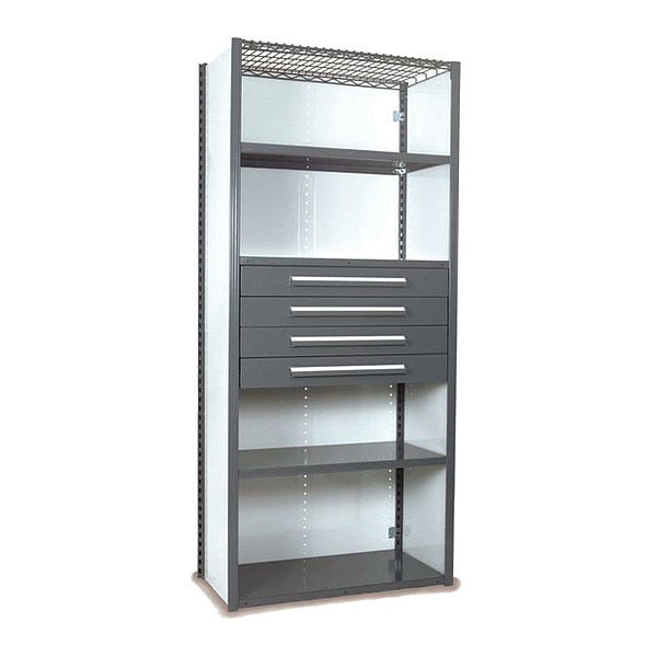 V-Grip Shelving W/ Drawers, 7x2x3, GY, Number of Shelves: 5