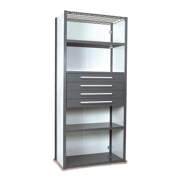 V-Grip Shelving W/ Drawers, 7x2x3, GY, Height: 84