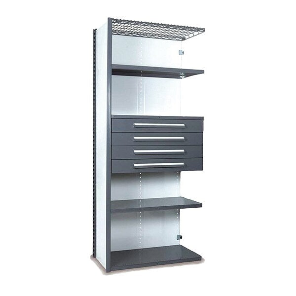 V-Grip Shelving W/ Drawers, GY, Shelving Type: Add-On