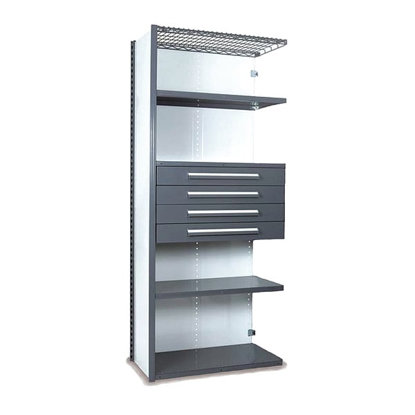 V-Grip Shelving W/ Drawers, 7x1.5x4 Closed Addon, GY