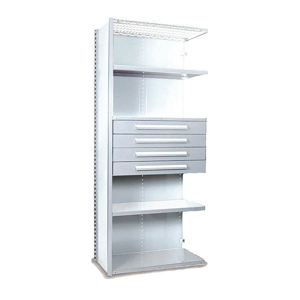 V-Grip Shelving W/ Drawers, 7X1.5X3, WH, Number of Shelves: 5