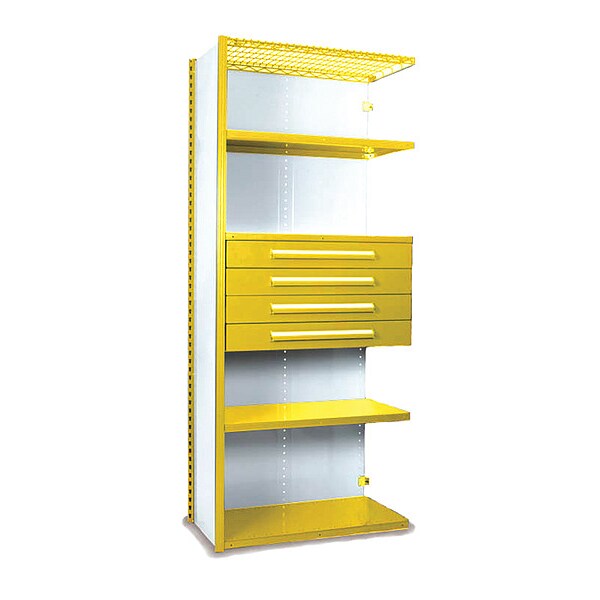 V-Grip Shelving W/ AddOn Drawers, 7X1.5X3, YL, Shelf Capacity: Drawer: 200 lb.