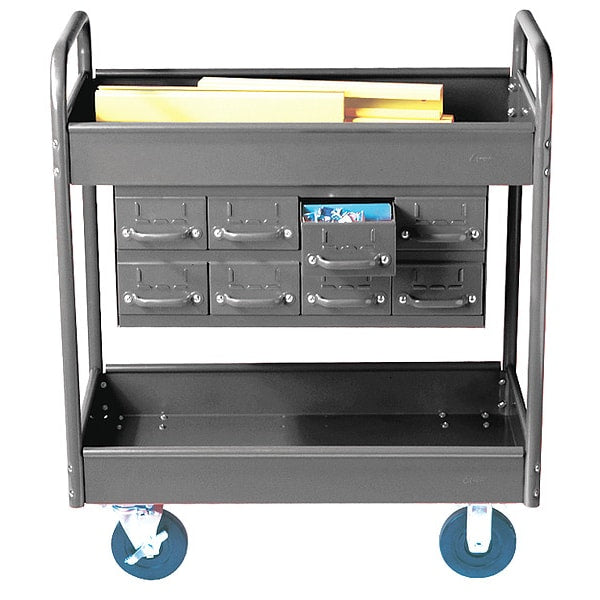 Stock Cart, 2 Shelves, 8 Drawers 500lb, 8, GY