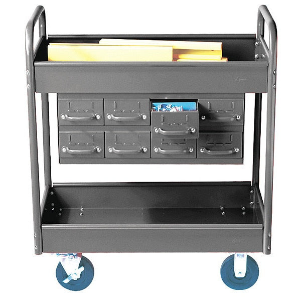Stock Cart, 2 Shelves, 8 Drawers 500lb, 8, GY