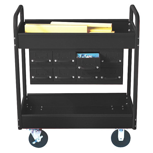 Stock Cart, 2 Shelves, 8 Drawers 500lb, 8, BK