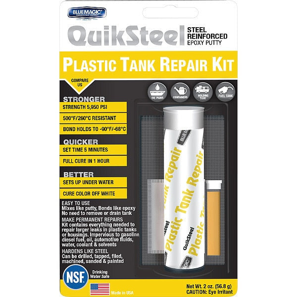 Plastic Tank Repair Kit, QuikSteel, 2 oz Container Size, 1 to 1, White
