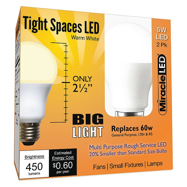 Tight Spaces LED Bulb for Small Areas, Warm White Replace 60W