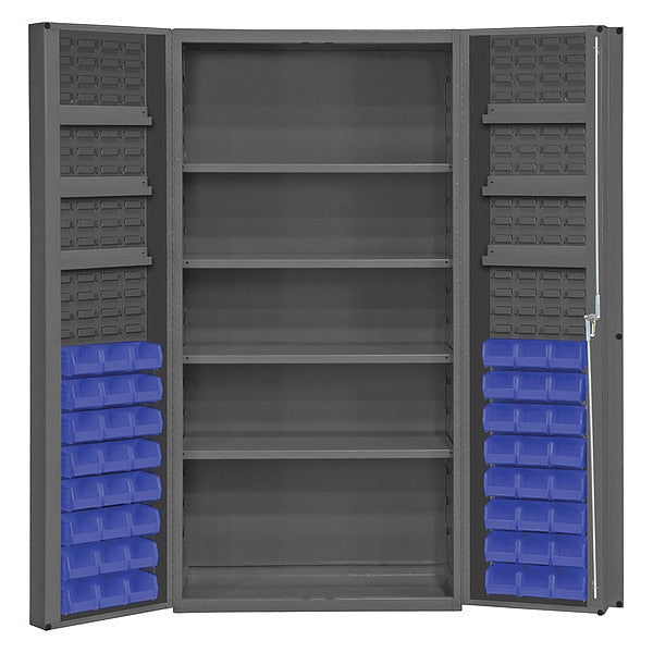 Cabinet with 48 blue Hook-On-Bins, 7 adjustable shelves