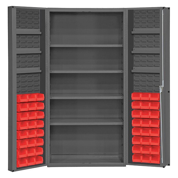 Cabinet with 48 red Hook-On-Bins, 7 adjustable shelves