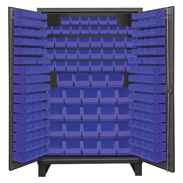 Cabinet with Hook-On-Bins, flush doors, 192 blue bins