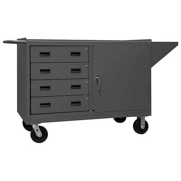 Mobile Bench Cabinet, steel top, 1 door, 1 shelf, 4 drawers