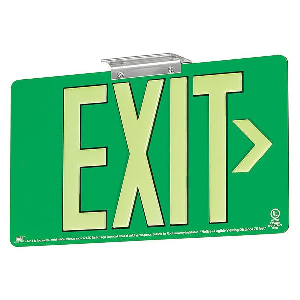 Photoluminescent Single-Face Aluminum Exit, Green, 50FT View Distance