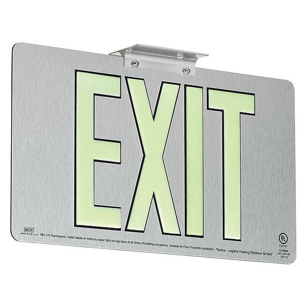 Photoluminescent Single-Face Brushed Alm Exit Sign 50FT View Distance
