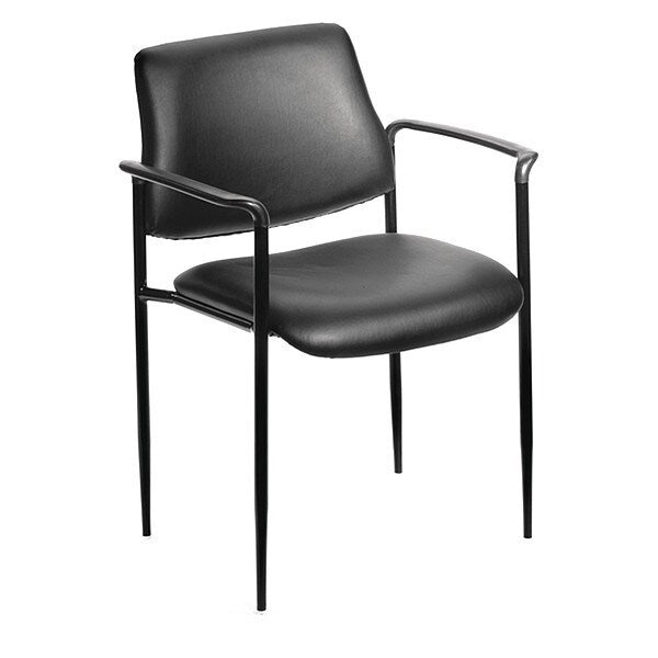Square Back Diamond Stacking Chair W/Arm In Black Caressoft