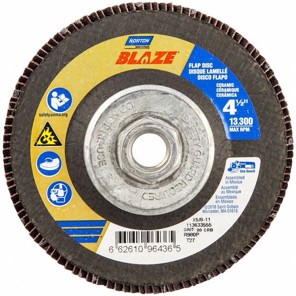 Flap Disc, Ceramic, Type 27, 4 1/2