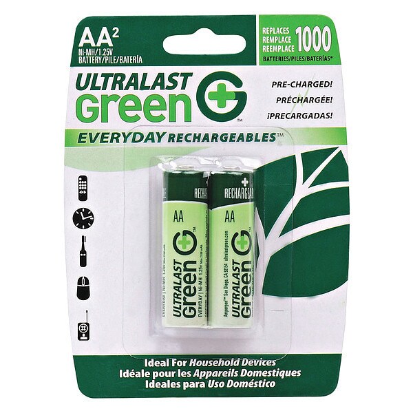Battery 1.2 Volt Nickel Metal Hydride Ultralast Everyday AA 2 Pack