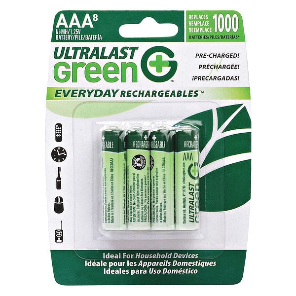 Battery 1.2 Volt Nickel Metal Hydride Ultralast Everyday AAA 8 Pack