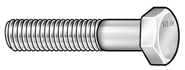 Class 10.9, M12-1.75 Hex Head Cap Screw, Zinc & Yellow Plated Steel, 40 mm L, 360 PK