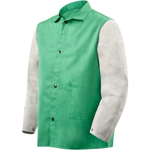 Flame Resistant Jacket w/Leather Sleeves, Green/Gray, S