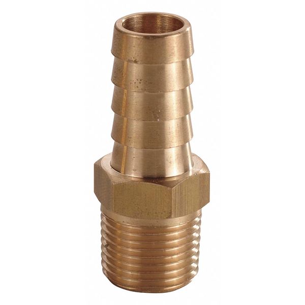 Barbed Hose Fitting, Straight, For 3/4 in Hose ID, Hose Barb x NPT, Male x Male, Hex, Brass, 6AFN6